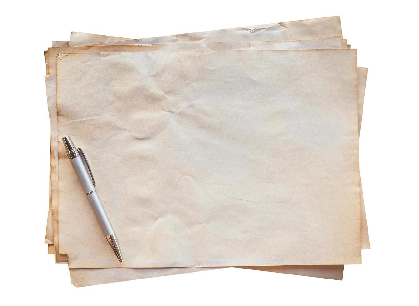 old paper and pen on isolated with clipping path. photo