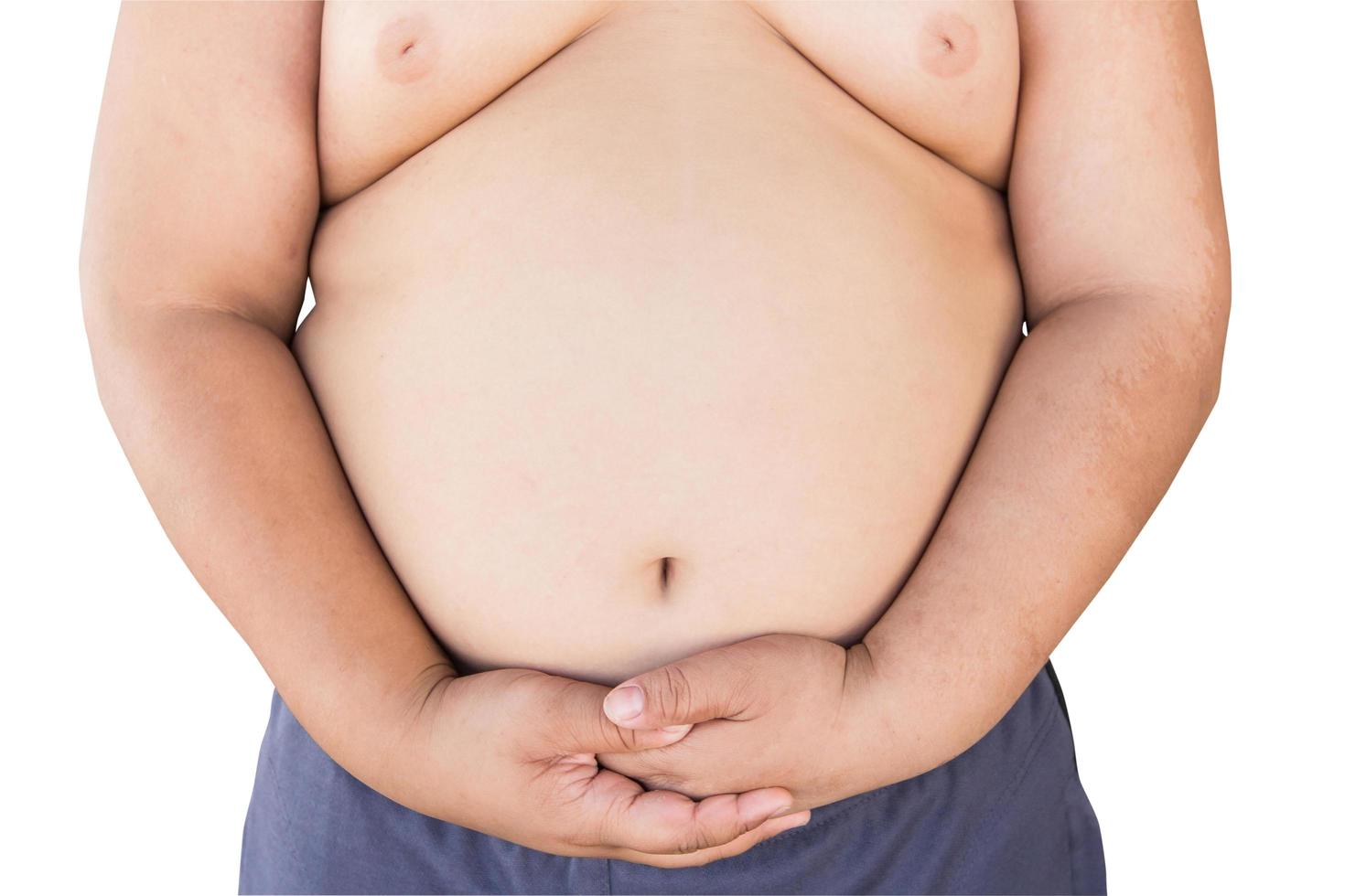 Boy fat and children fat on isolated white with clipping path. photo