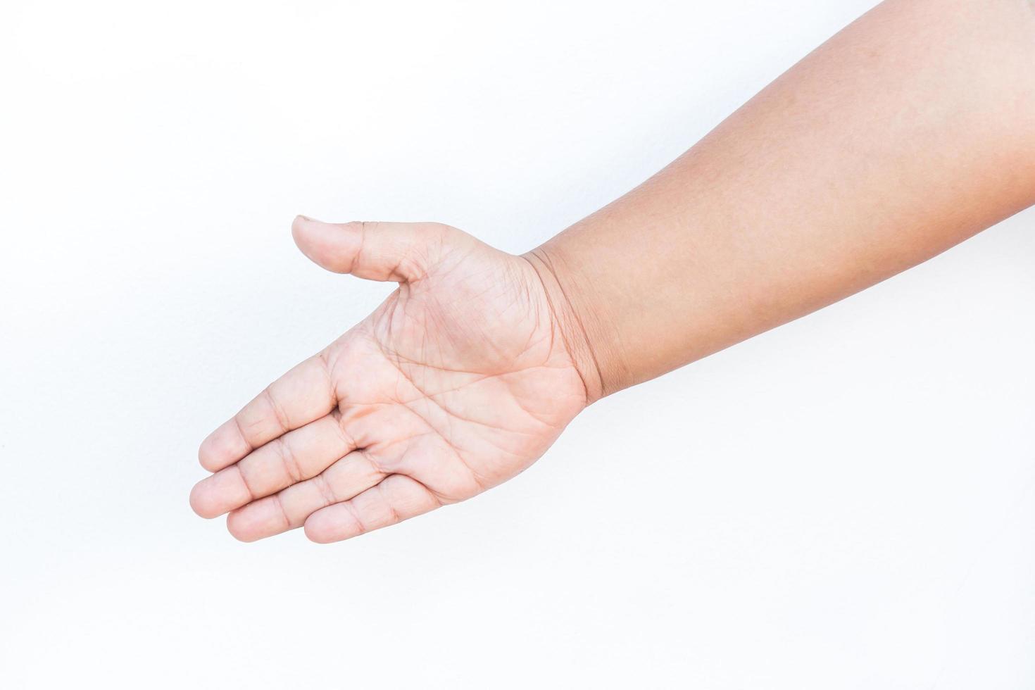 Empty open child hand on white background photo