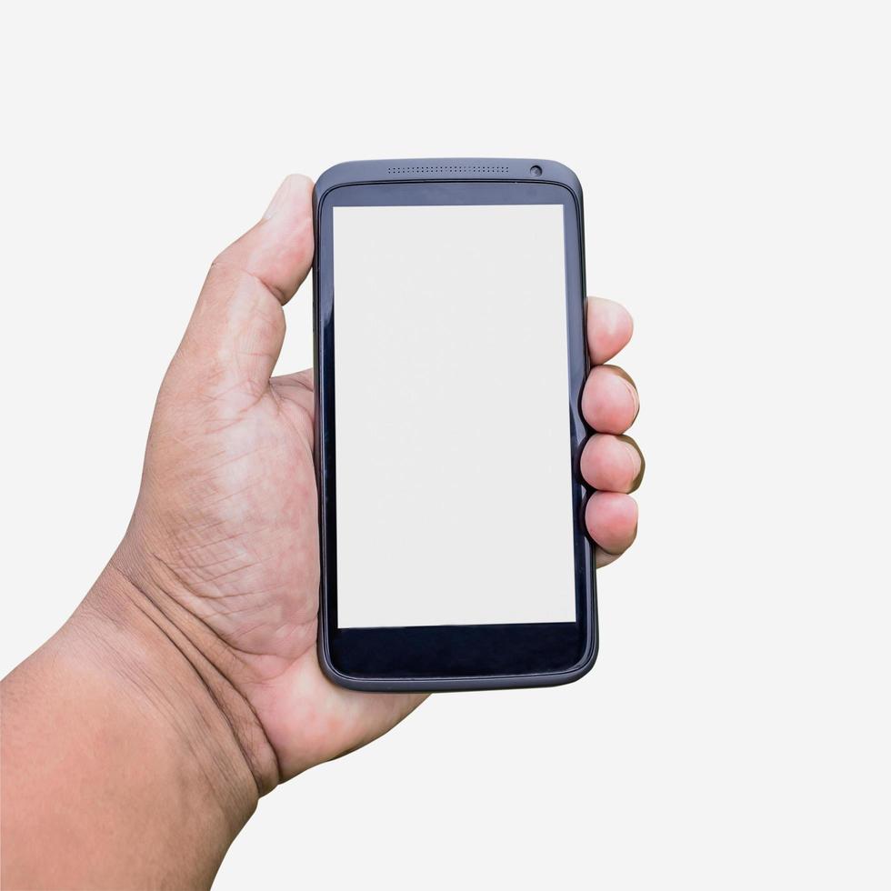 mobile on hand isolated on white with clipping path. photo