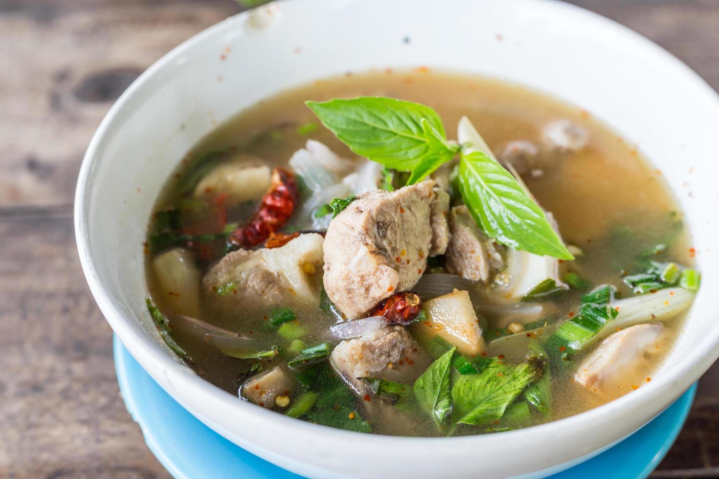 thai food and tom yum pork with mushroom photo