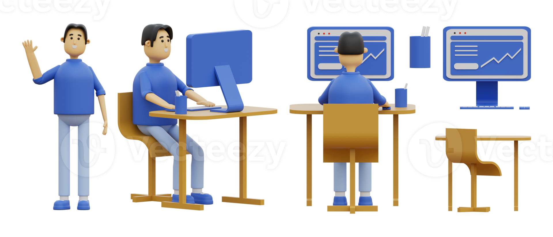 Mens werken met computer 3d illustratie reeks png