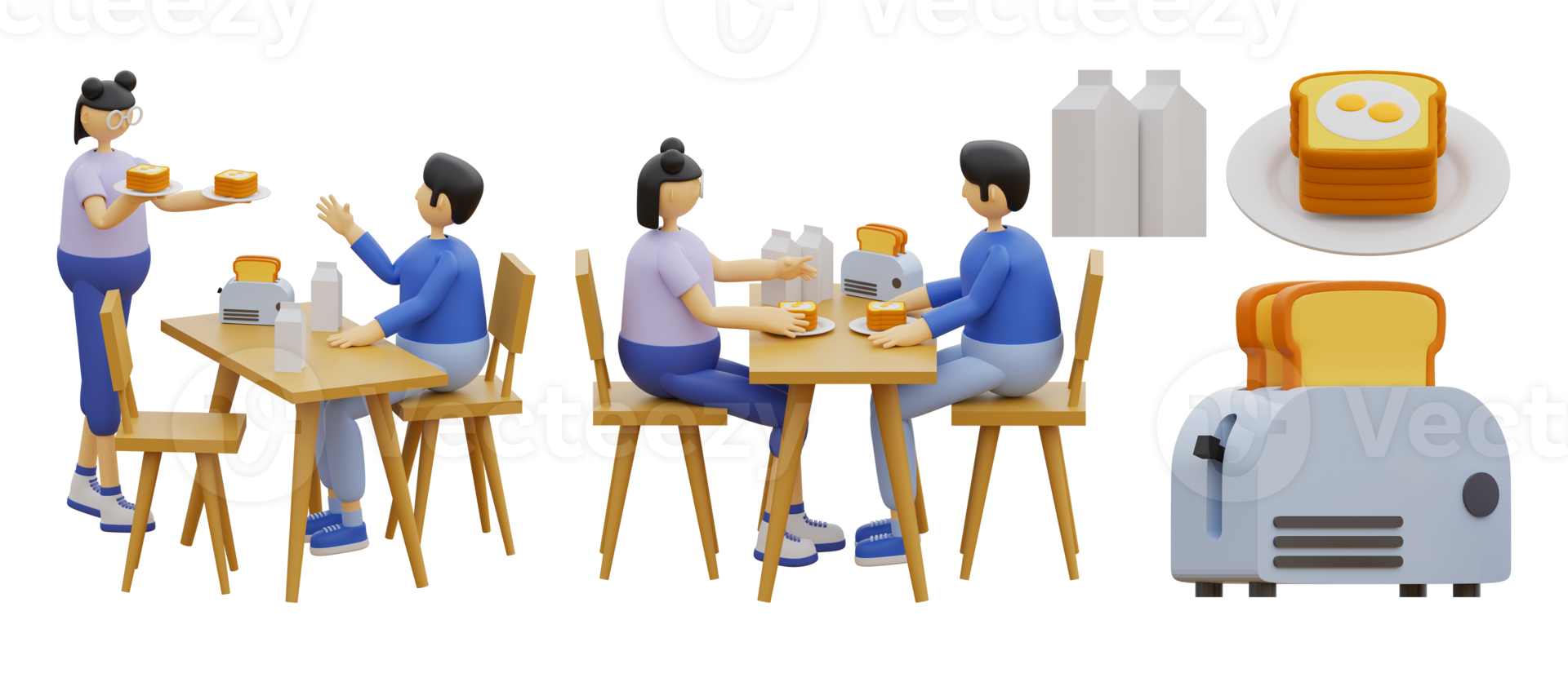 breakfast woman and man illustration 3d set png
