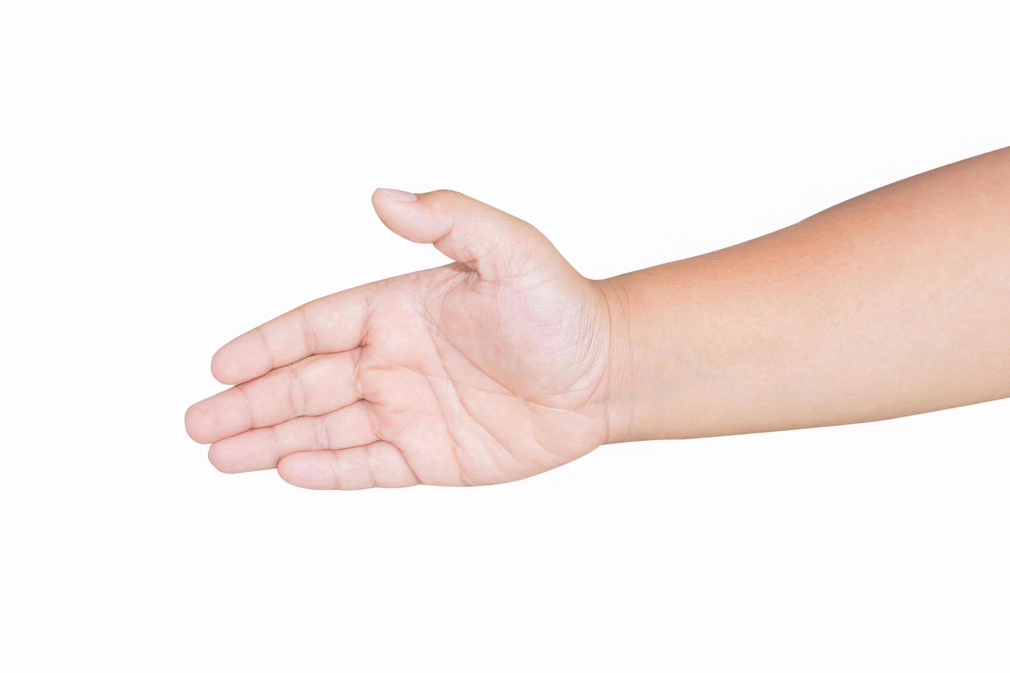 boy hand holds virtual  on white background photo