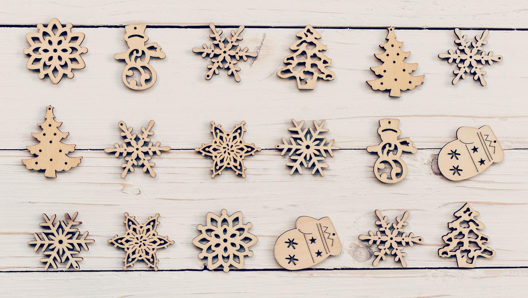 Christmas decoration wood on white wooden. Ornaments christmas decoration wood set on wooden. photo