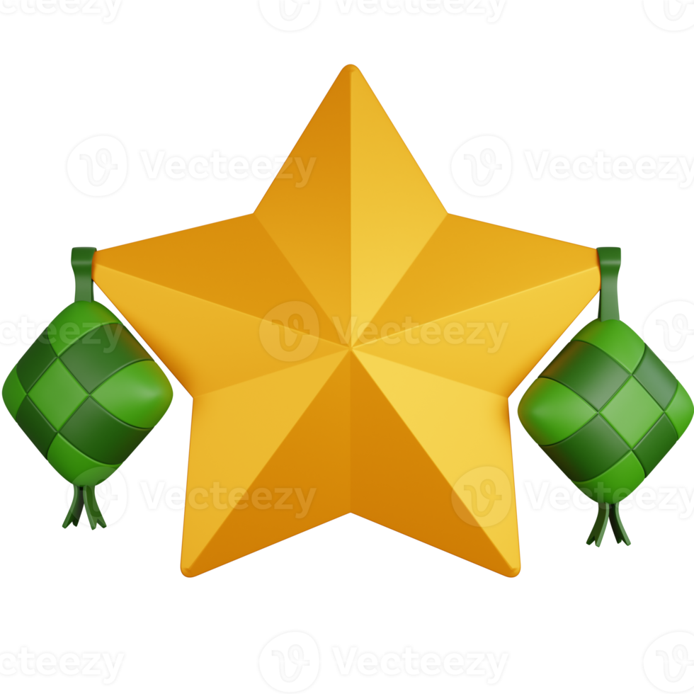 3D Rendering two ketupat hanging on the star isolated png