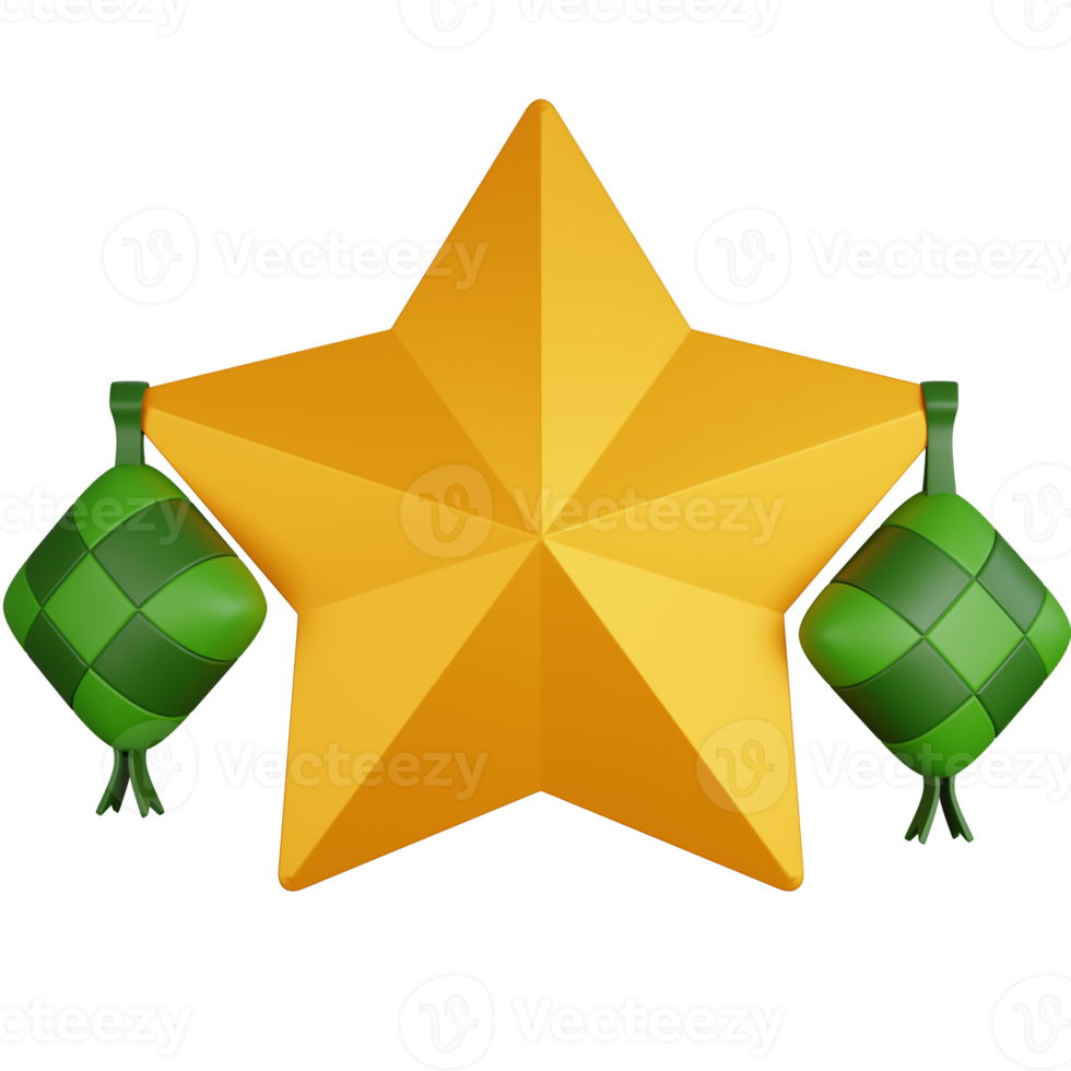 3d tolkning två Ketupat hängande på de stjärna isolerat png