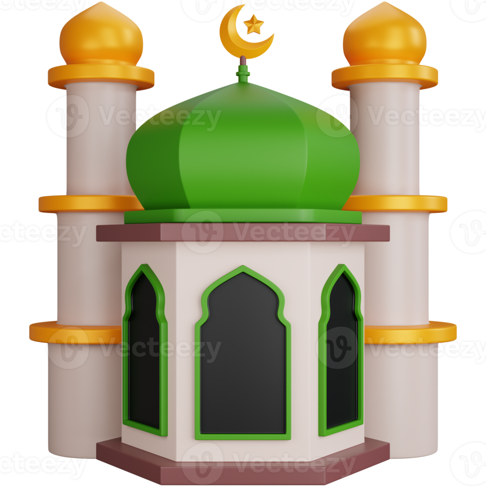 3D Rendering mosque with a tower isolated png