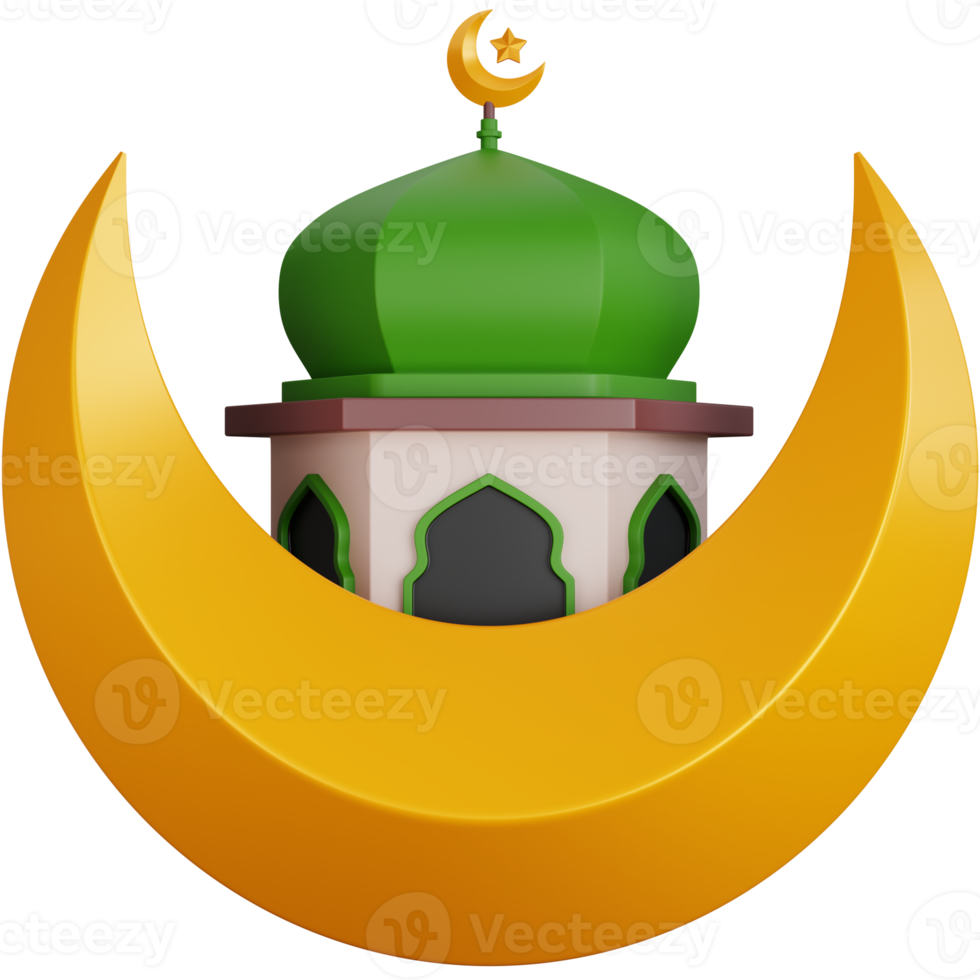 3D Rendering mosque behind the moon isolated png