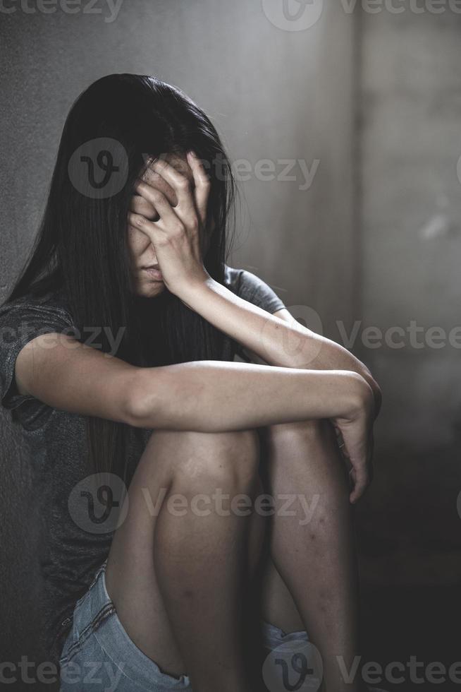 Women feeling lonely and sad, psychological and mental troubles, suffering from bad relationship or break up, Depression, Violence against women. photo