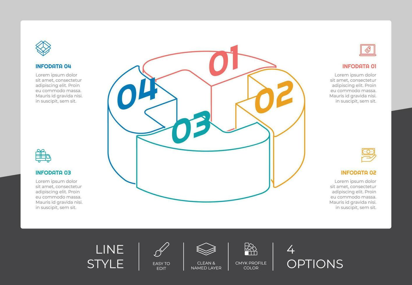 línea paso infografía vector diseño con 4 4 opciones vistoso estilo para presentación propósito.círculo opción infografía lata ser usado para negocio y márketing