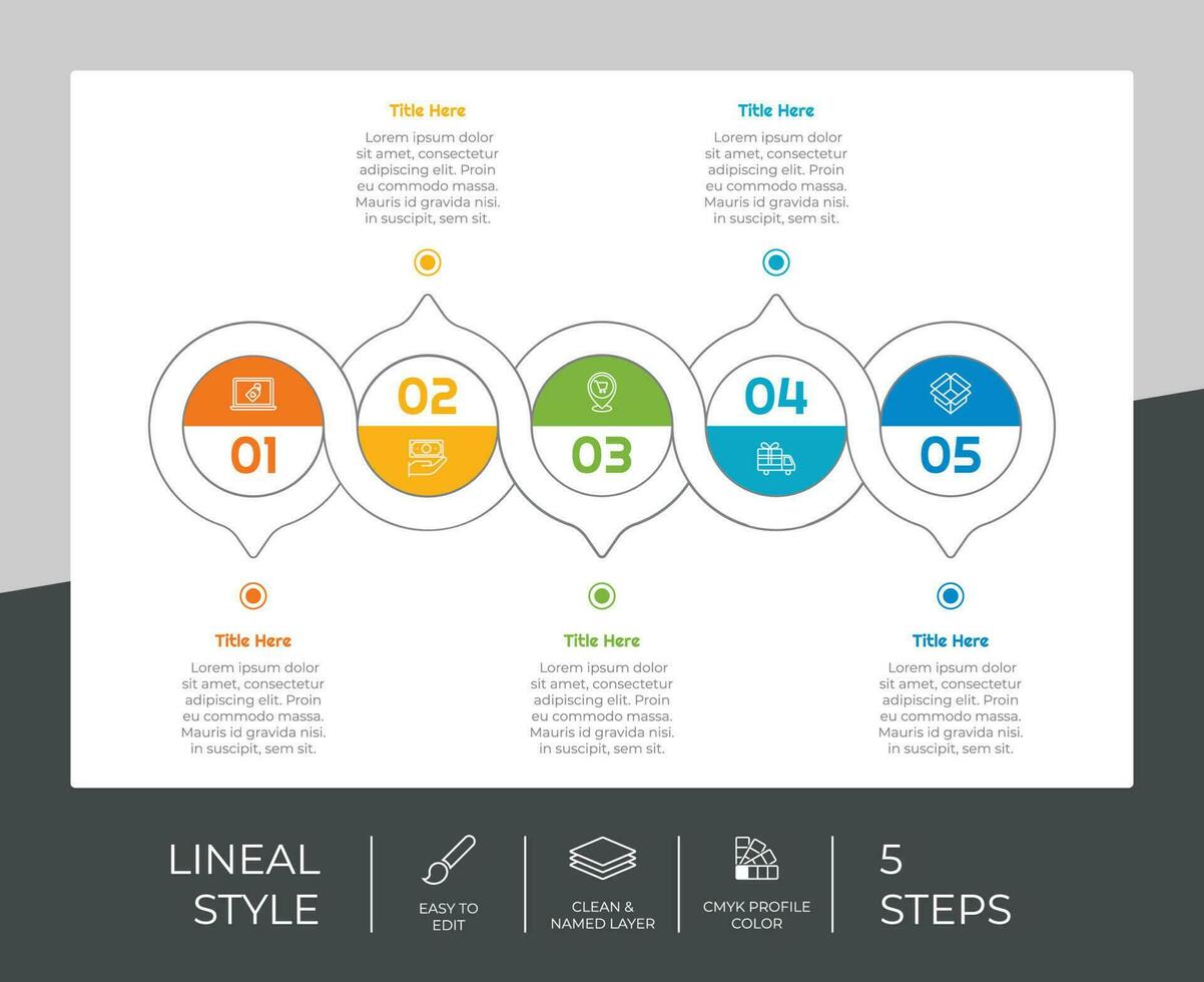 5 steps of line infographic vector design with circle object for marketing. Process infographic can be used for presentation and business.