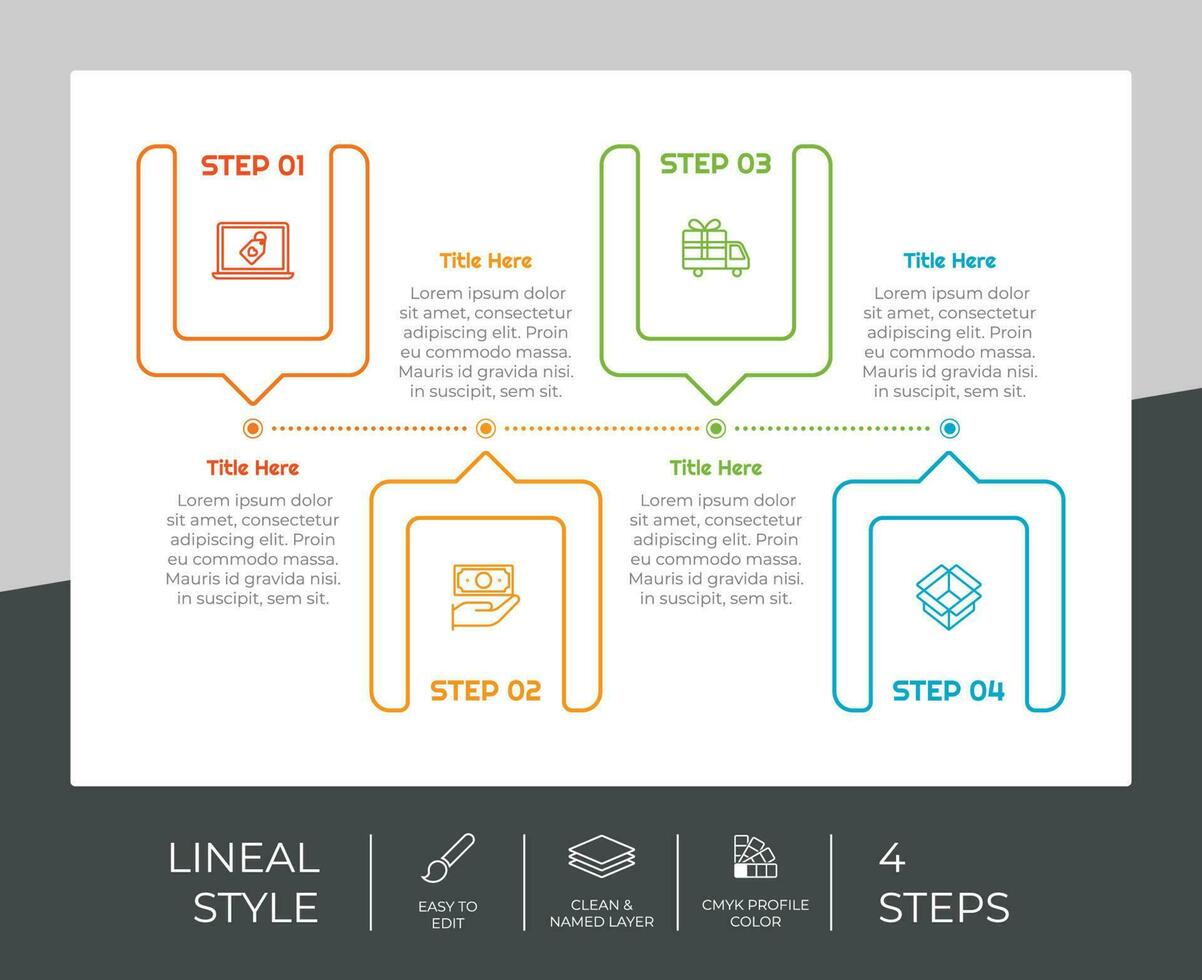4 steps of line infographic vector design with circle object for marketing. Process infographic can be used for presentation and business.