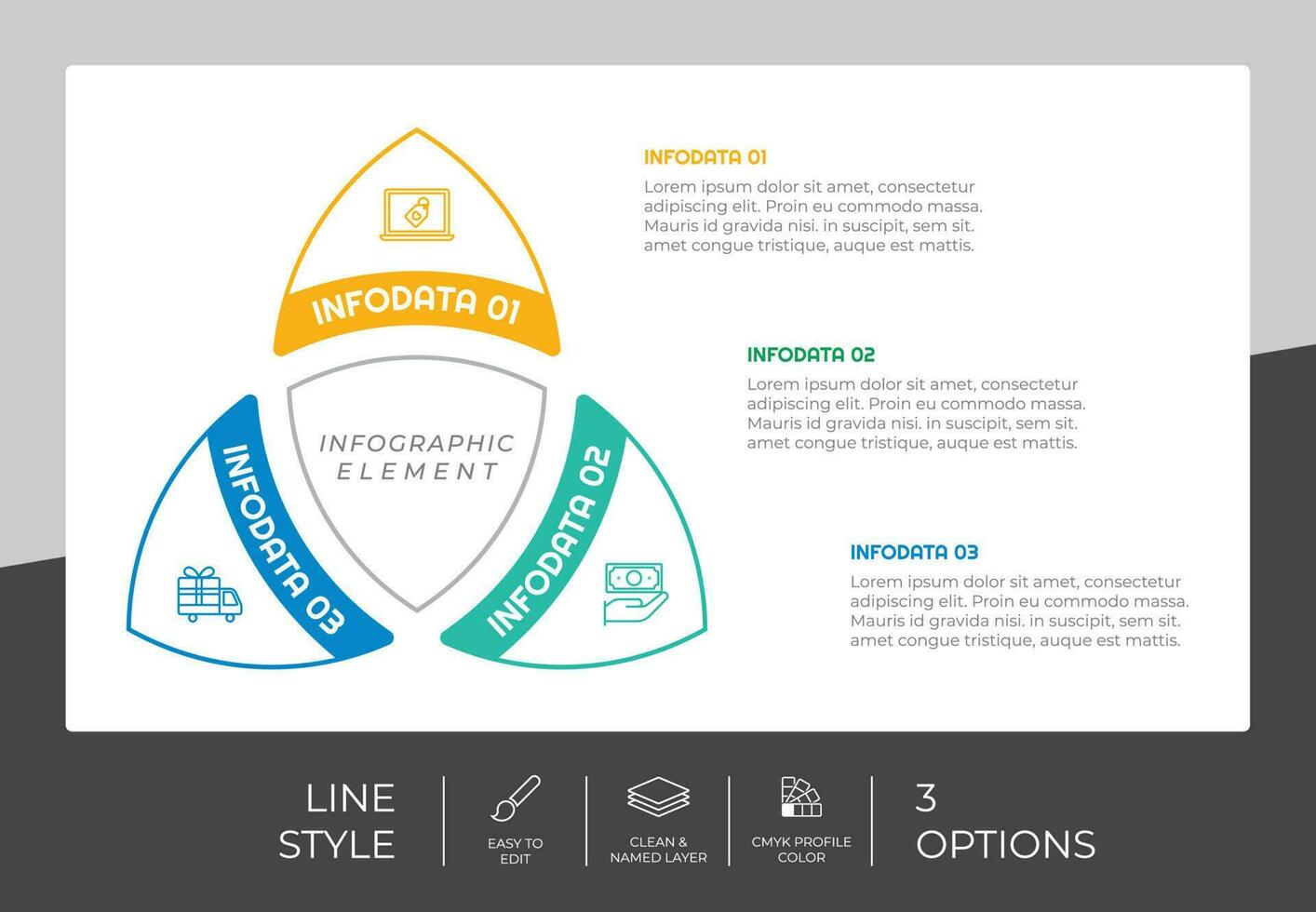 Presentation business option infographic with line style and colorful concept. 3 steps of infographic can be used for business purpose. vector