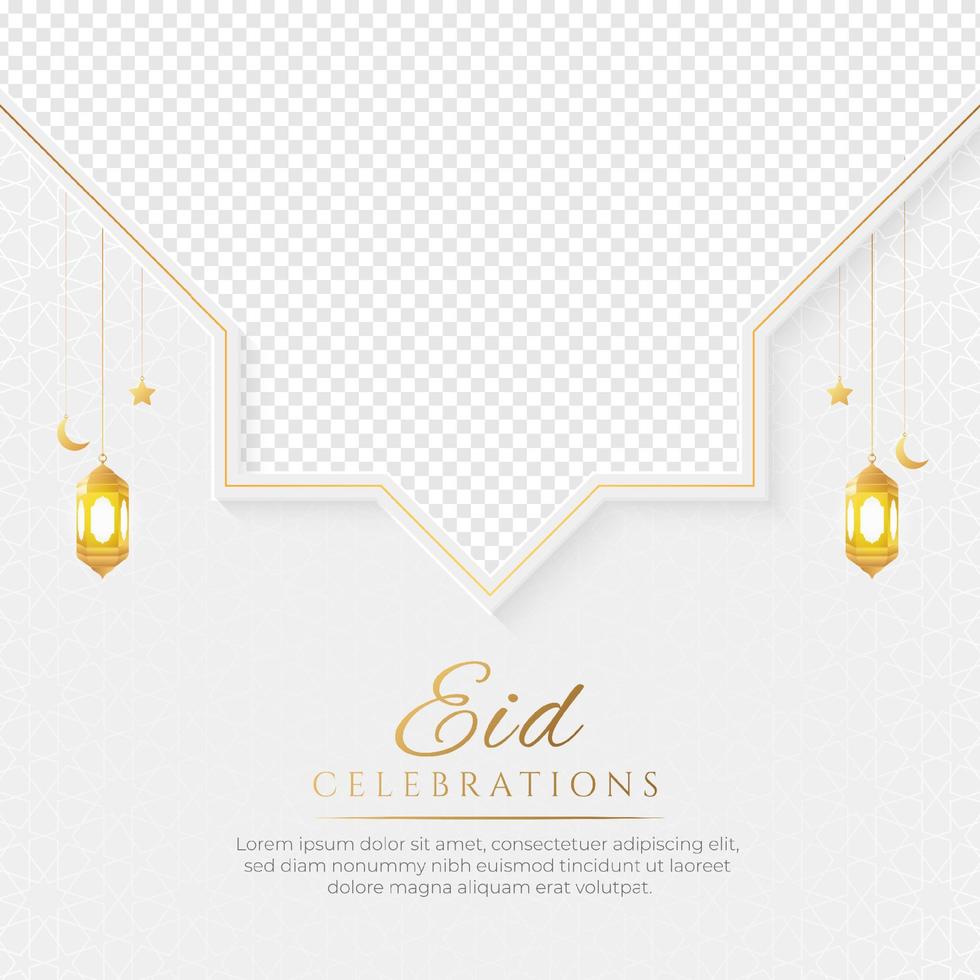 Eid Mubarak Islamic social media post with empty space for photo, Happy Eid Islamic Ornament Lantern Background vector