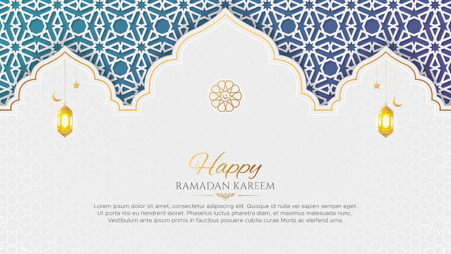 Ramadan Kareem Arabic Islamic Elegant White and golden Luxury Background with Arabic Pattern and Decorative Arch Frame vector