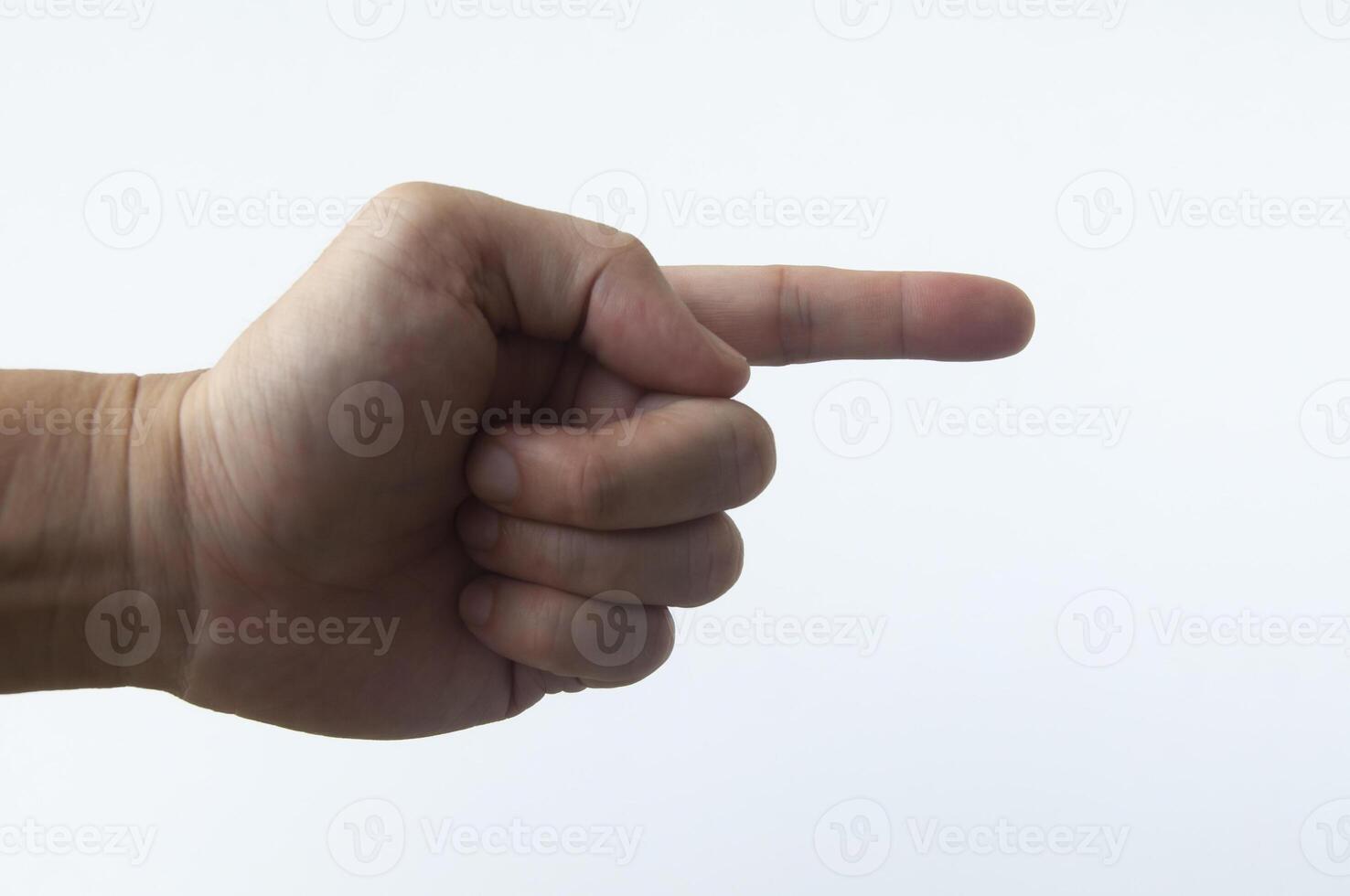 Finger pointing on white background. Copy space customizable for text. Copy space concept. photo