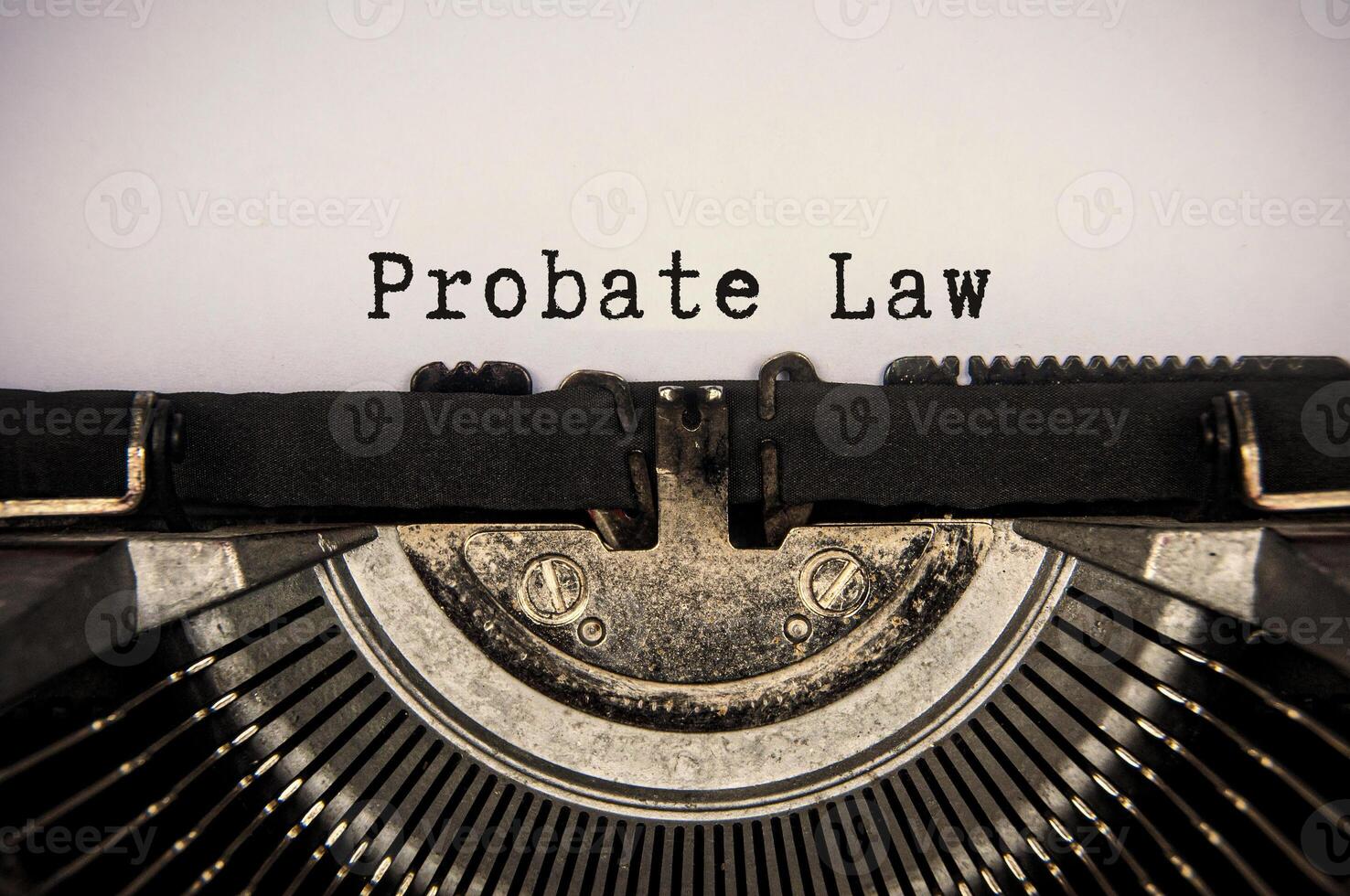 Probate text typed on an old vintage typewriter. Law concept. photo