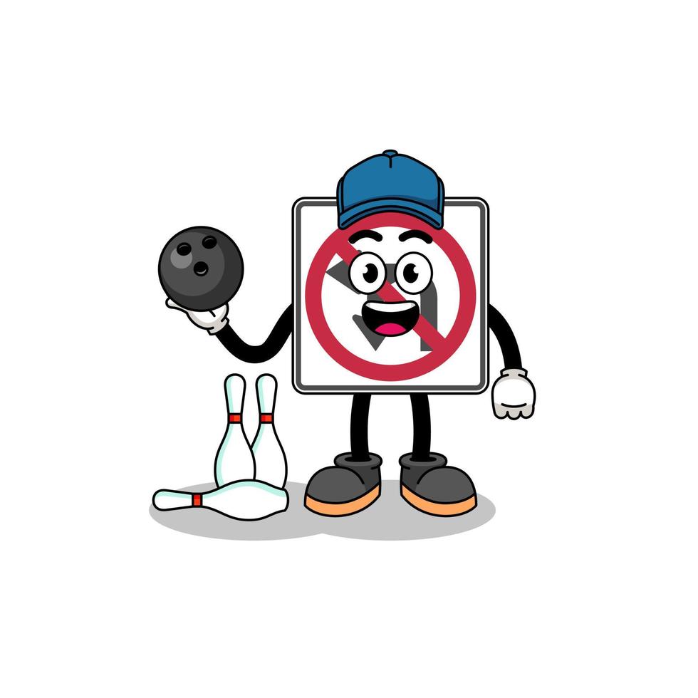 Mascot of no left or U turn road sign as a bowling player vector