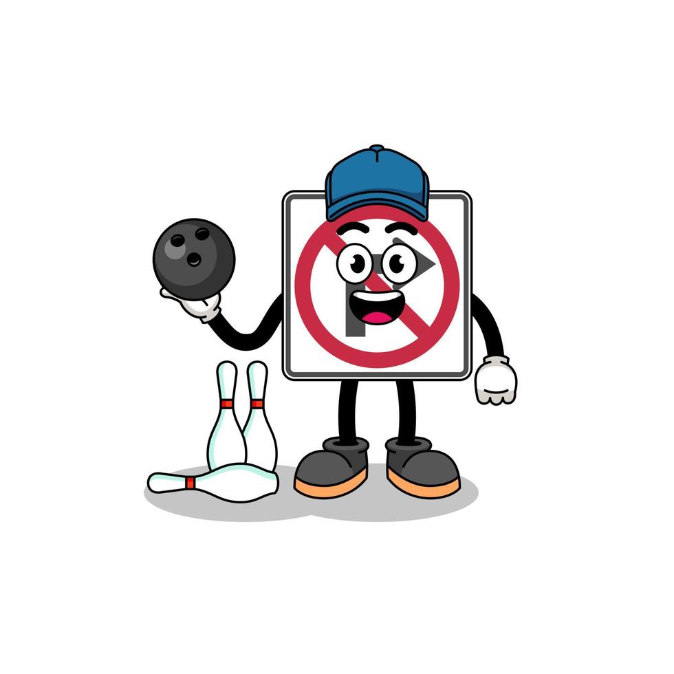 Mascot of no right turn road sign as a bowling player vector