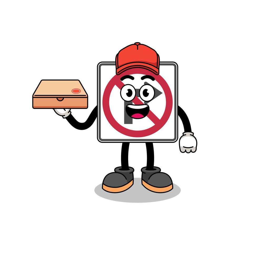 no right turn road sign illustration as a pizza deliveryman vector