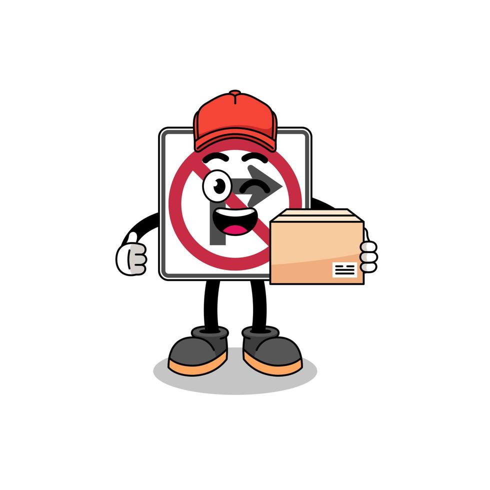 no right turn road sign mascot cartoon as an courier vector