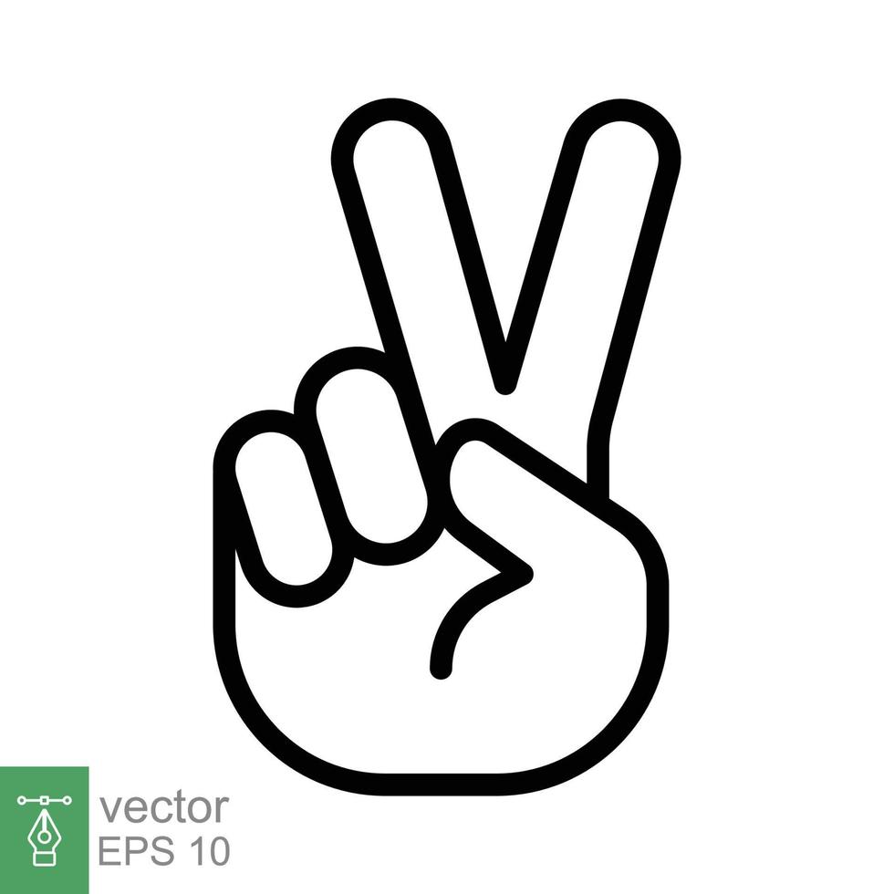 Hand gesture V sign for victory or peace line icon. Simple outline style for apps and websites. Vector illustration on white background. EPS 10.