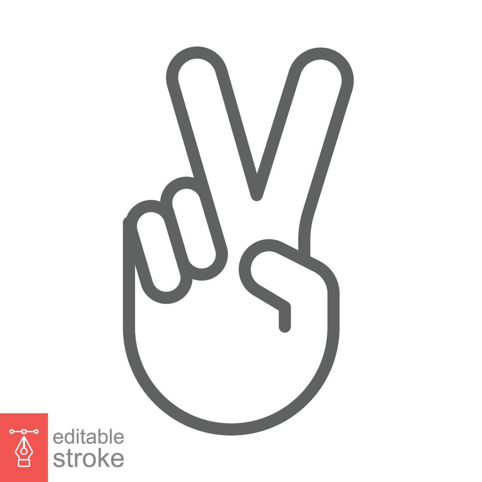 Hand gesture V sign for victory or peace line icon. Simple outline style for apps and websites. Vector illustration on white background. Editable stroke EPS 10.