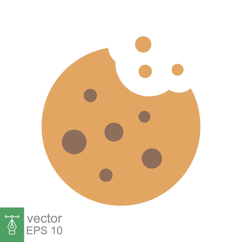 Cookie biscuit icon. Simple flat style sign. Bite of dessert, bread crumbs, chocolate sweetness. Eaten cookies symbol. Vector illustration isolated on white background. EPS 10.