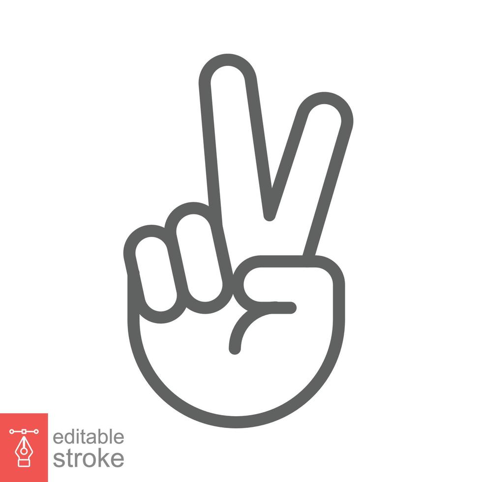 Hand gesture V sign for victory or peace line icon. Simple outline style for apps and websites. Vector illustration on white background. Editable stroke EPS 10.