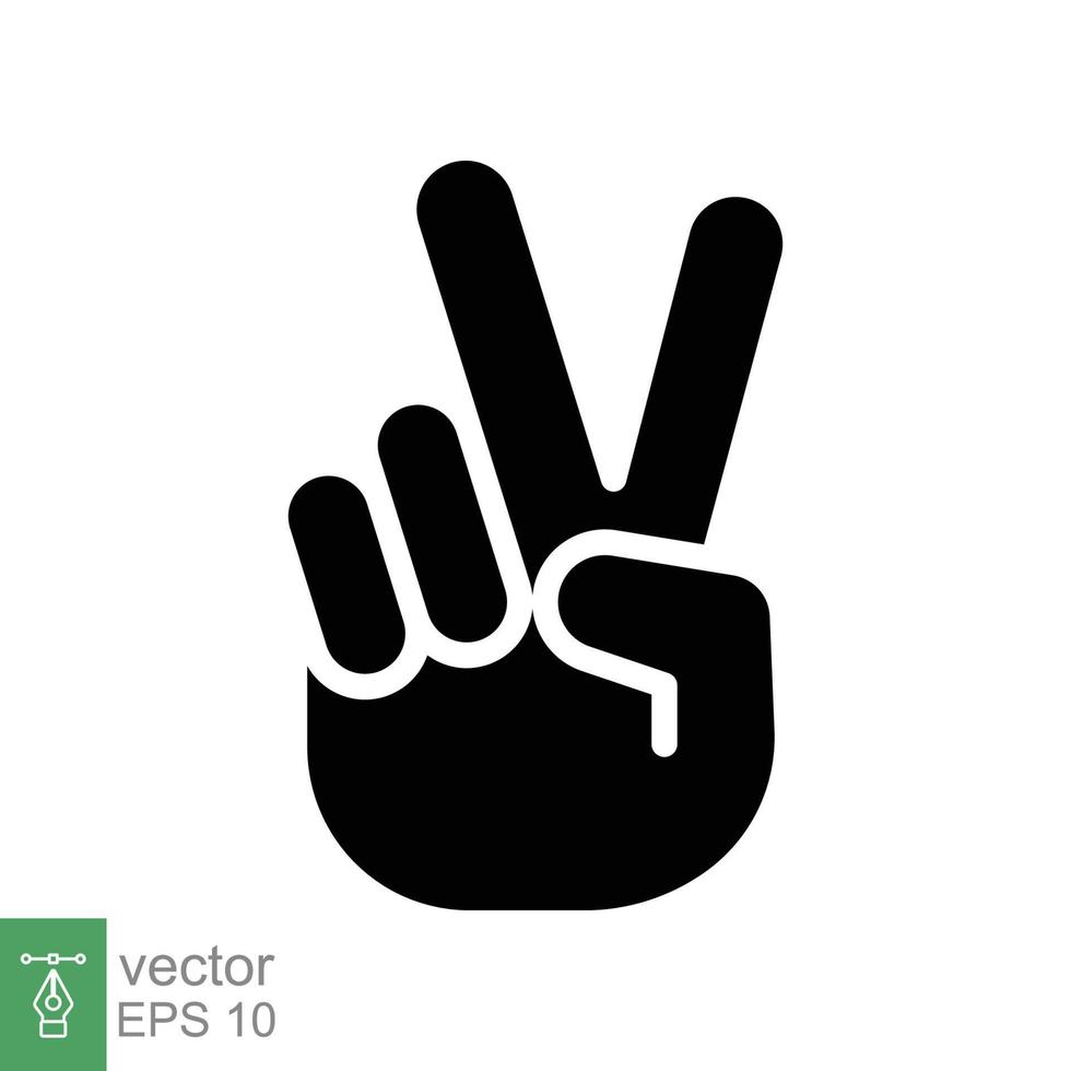 Hand gesture V sign for victory or peace glyph icon. Simple solid style for apps and websites. Vector illustration on white background. EPS 10.