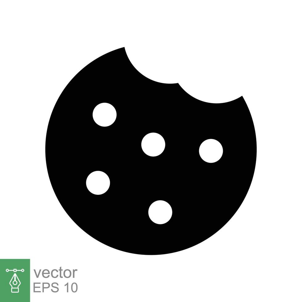 Cookie biscuit icon. Simple solid style sign. Browser concept for app and web design. Glyph, silhouette symbol. Vector illustration isolated on white background. EPS 10.