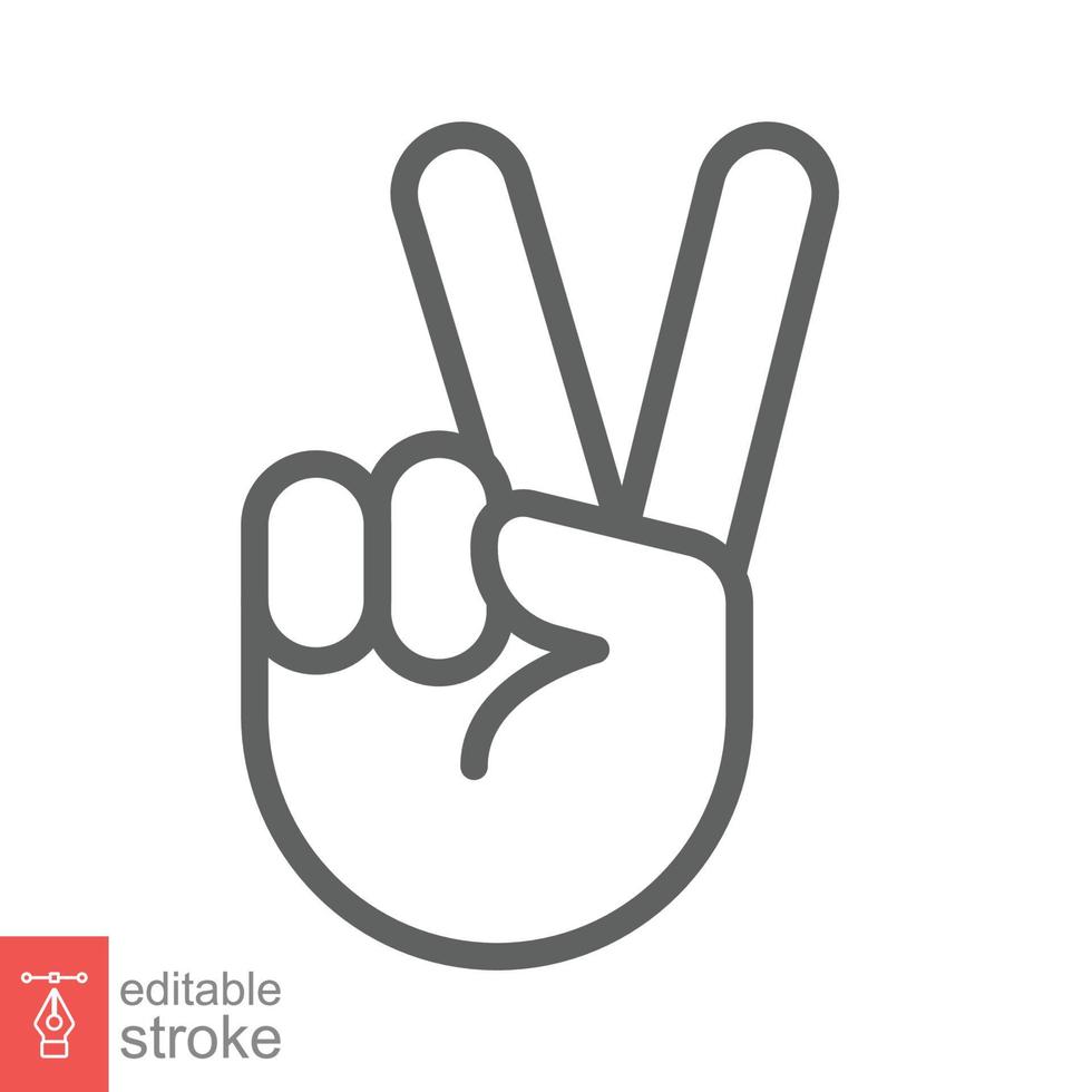 Hand gesture V sign for victory or peace line icon. Simple outline style for apps and websites. Vector illustration on white background. Editable stroke EPS 10.