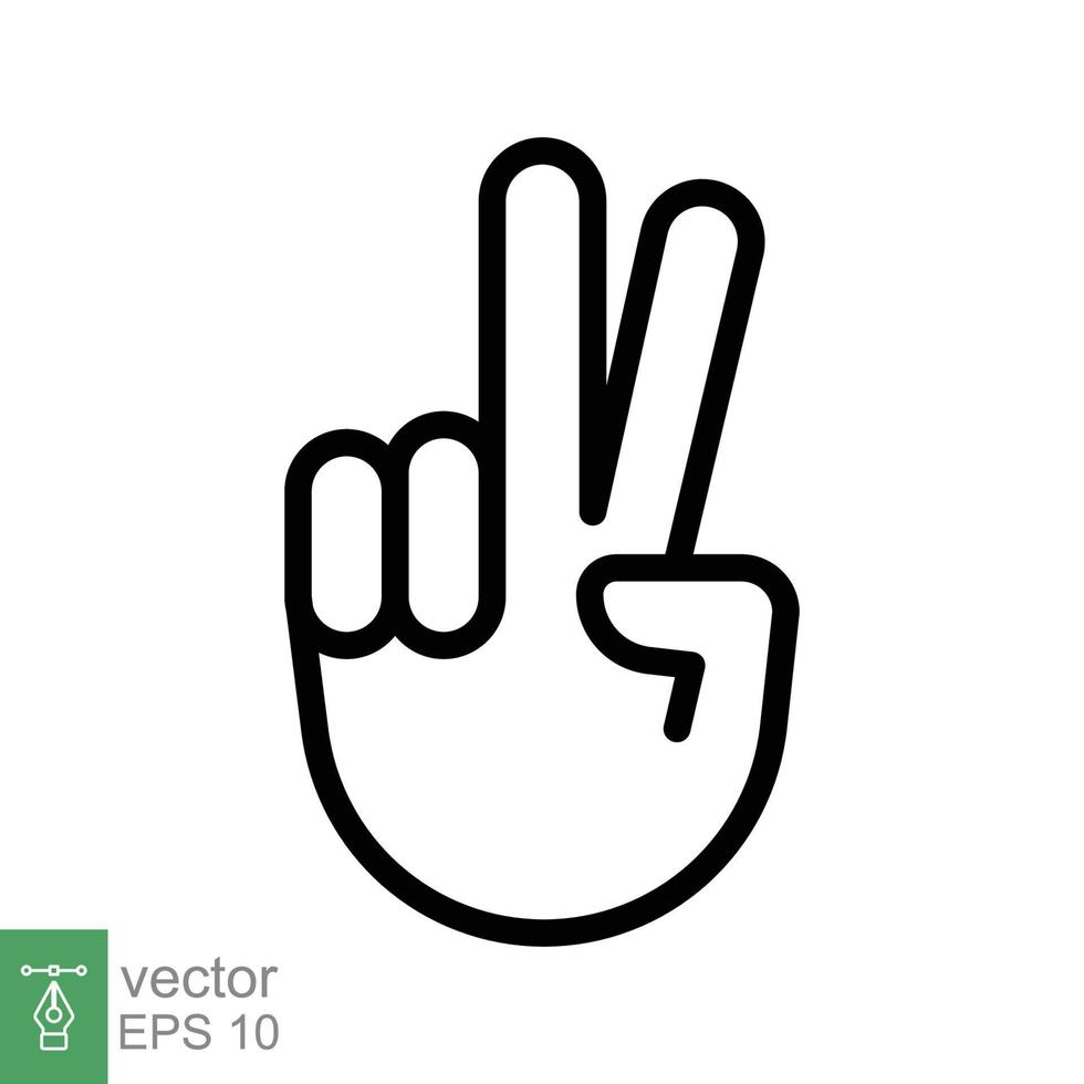 Hand gesture V sign for victory or peace line icon. Simple outline style for apps and websites. Vector illustration on white background. EPS 10.