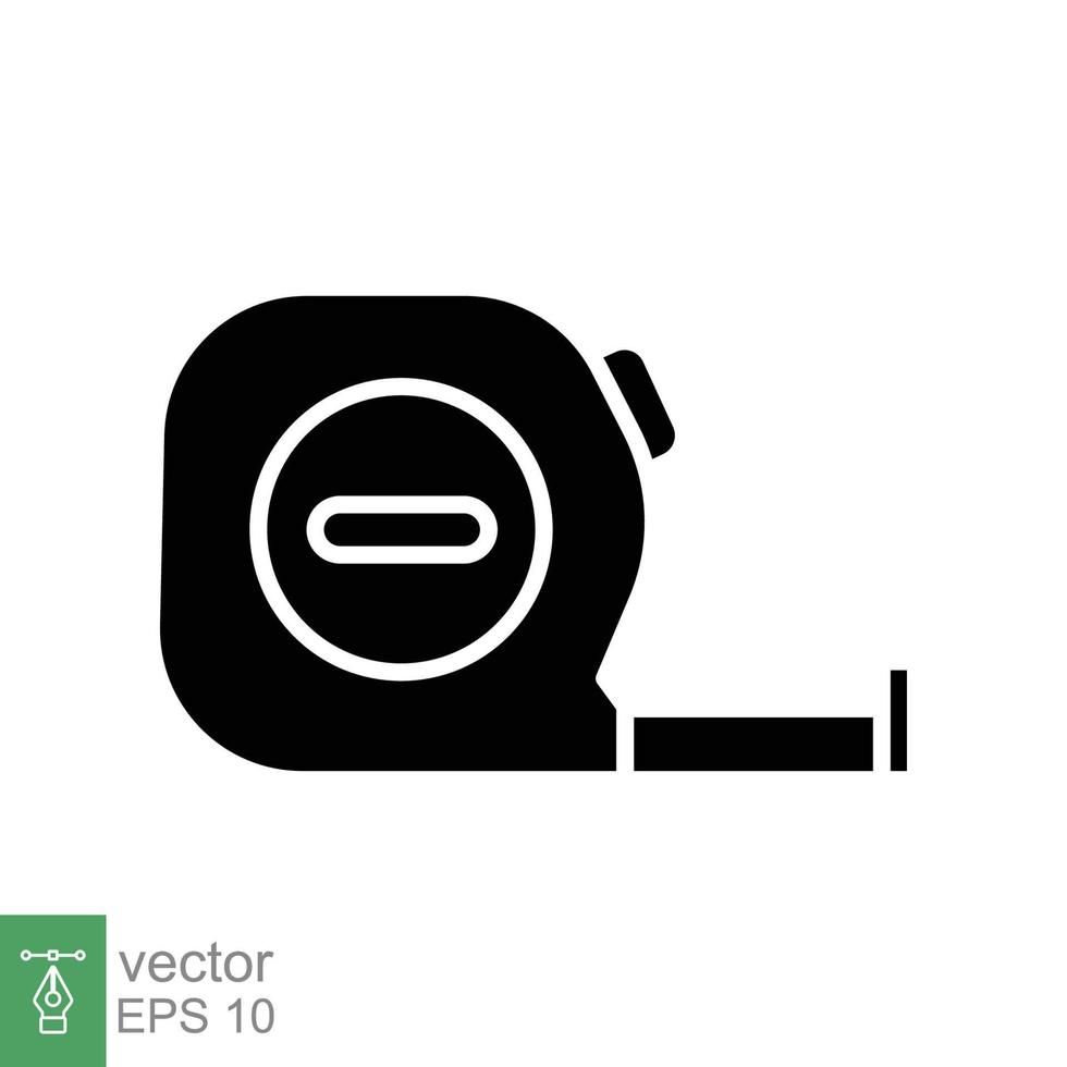 Measure tape icon. Simple solid style. Glyph, meter silhouette, length, metric, size concept for app and web. Vector illustration isolated on white background. EPS 10.