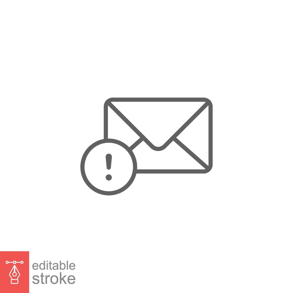 Warning alert message icon. Simple line style for web template and app. Email, suspicious, letter, mail, news, notification, vector illustration design on white background. Editable stroke EPS 10.