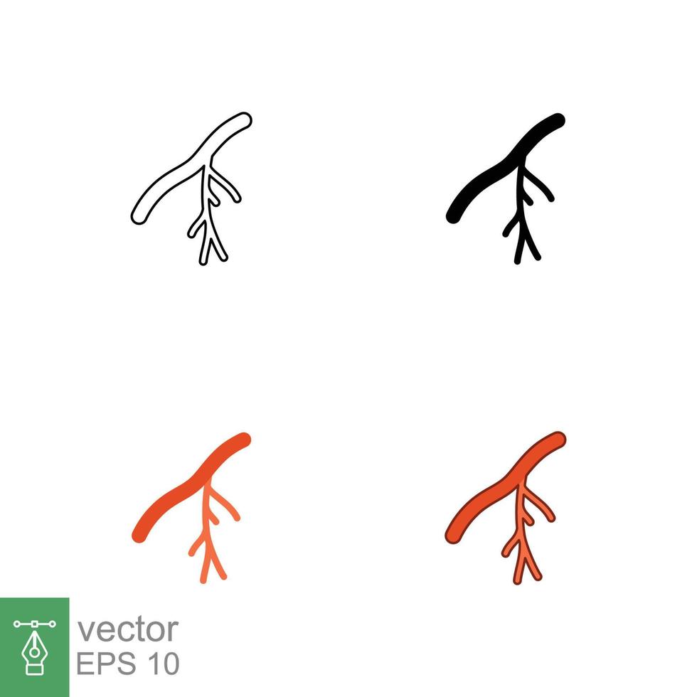 Human artery icon in different style. Two colored and black human artery vector icons designed in filled outline, line, glyph and solid style. Vector illustration isolated on white background. EPS 10