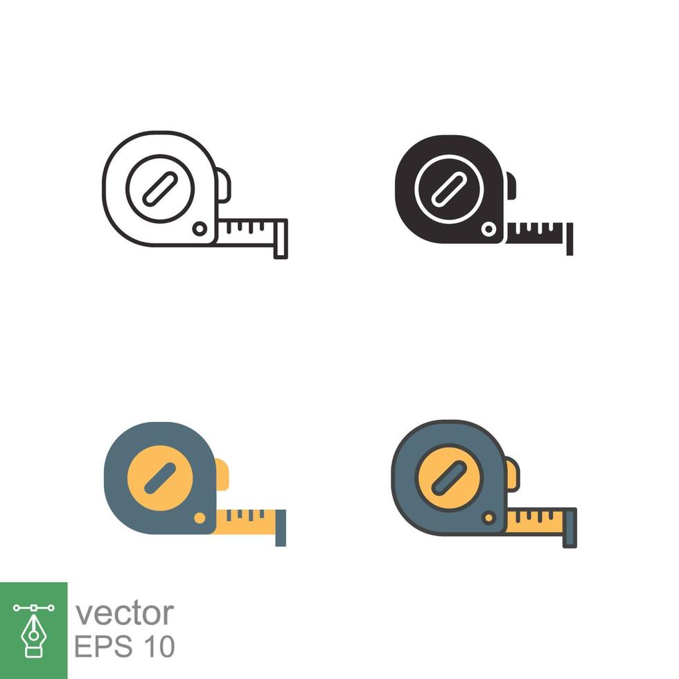 Measure tape icon in different style. Simple outline, solid, flat, filled outline symbol. Meter, length, metric, size concept for app and web. Vector illustration isolated on white background. EPS 10.