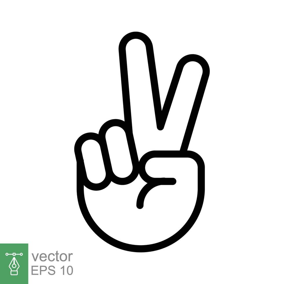 Hand gesture V sign for victory or peace line icon. Simple outline style for apps and websites. Vector illustration on white background. EPS 10.