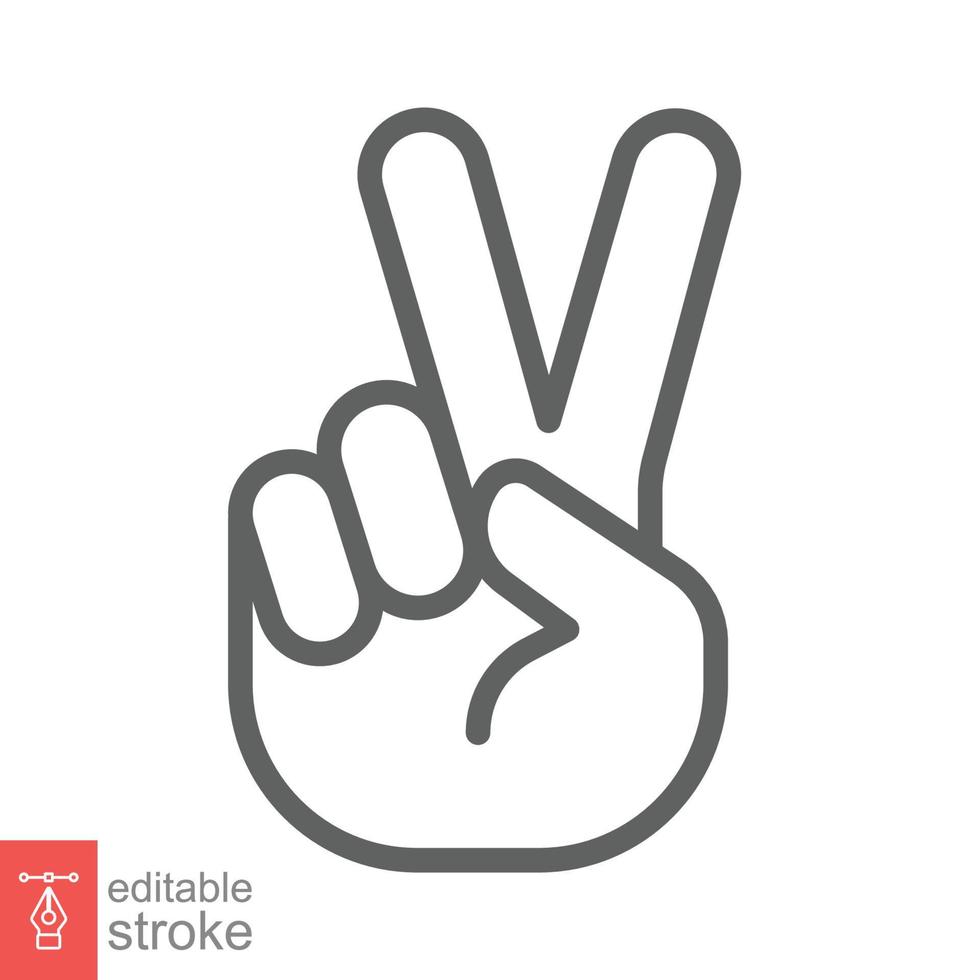 Hand gesture V sign for victory or peace line icon. Simple outline style for apps and websites. Vector illustration on white background. Editable stroke EPS 10.