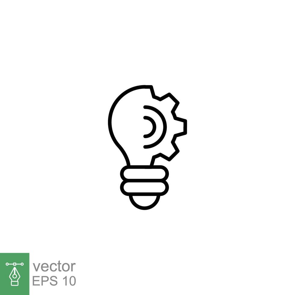 Light bulb line icon. Simple outline style. Idea with gear wheel machine, creative solution, lamp, lightbulb symbol, inspiration concept. Vector illustration isolated on white background. EPS 10.