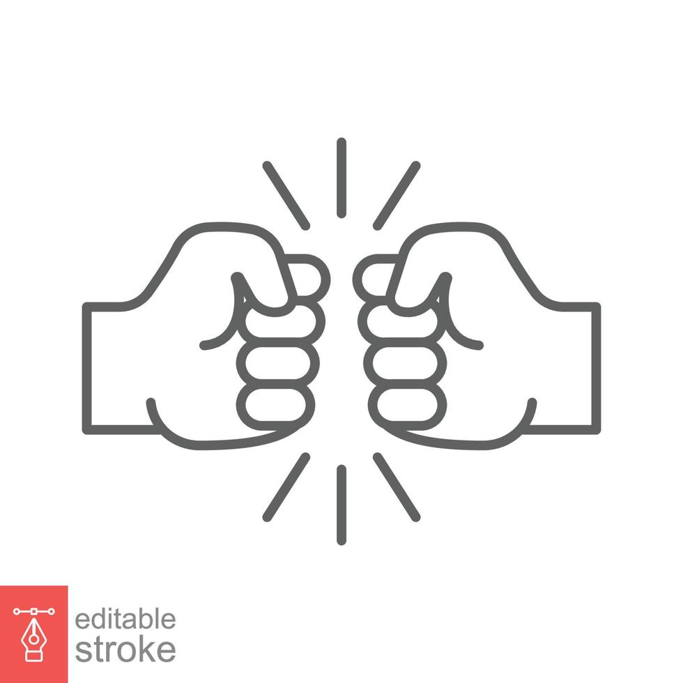 Fist bump line icon. Bro fist bump or power five pound outline style for apps and websites. Hand brother respect, impact, and handshake. Vector illustration on white background. Editable stroke EPS 10