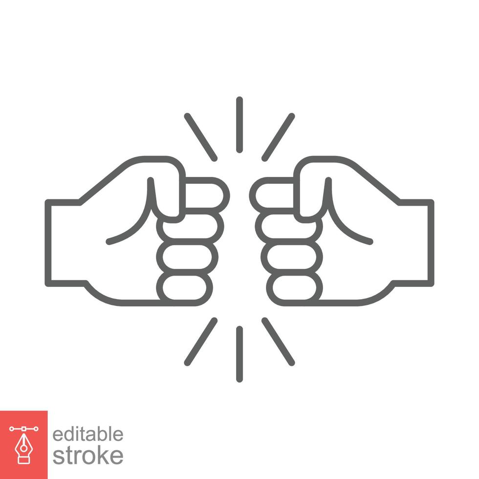 Fist bump line icon. Bro fist bump or power five pound outline style for apps and websites. Hand brother respect, impact, and handshake. Vector illustration on white background. Editable stroke EPS 10