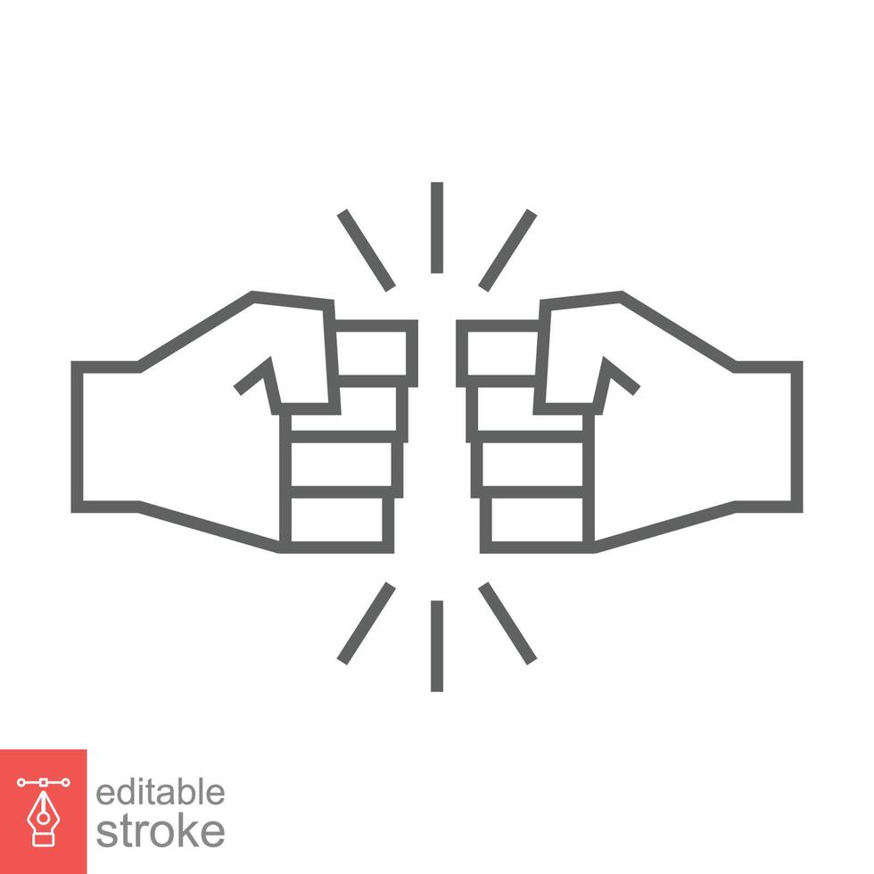 Fist bump line icon. Bro fist bump or power five pound outline style for apps and websites. Hand brother respect, impact, and handshake. Vector illustration on white background. Editable stroke EPS 10