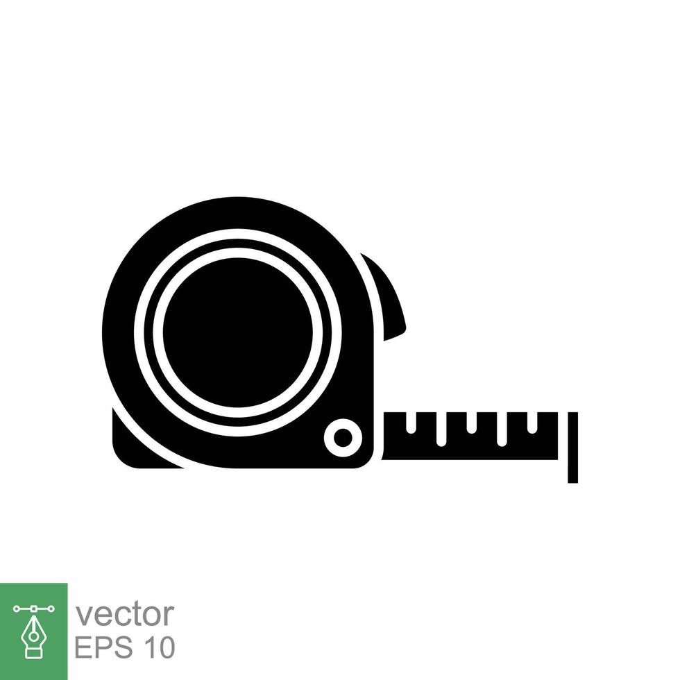 Measure tape icon. Simple solid style. Glyph, meter silhouette, length, metric, size concept for app and web. Vector illustration isolated on white background. EPS 10.