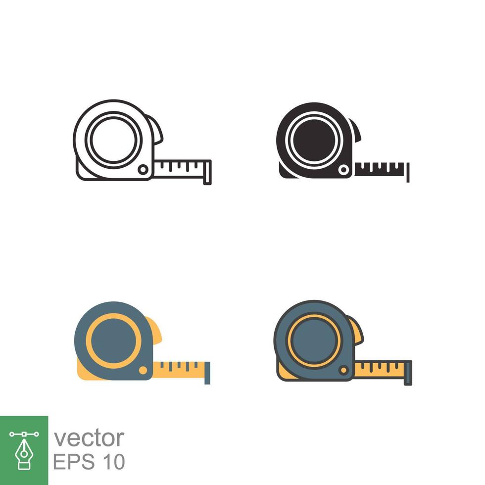 medida cinta icono en diferente estilo. sencillo describir, sólido, departamento, lleno contorno símbolo. metro, longitud, métrico, Talla concepto para aplicación y web. vector ilustración aislado en blanco antecedentes. eps 10