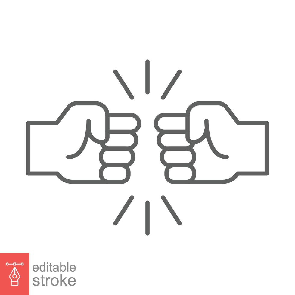 Fist bump line icon. Bro fist bump or power five pound outline style for apps and websites. Hand brother respect, impact, and handshake. Vector illustration on white background. Editable stroke EPS 10