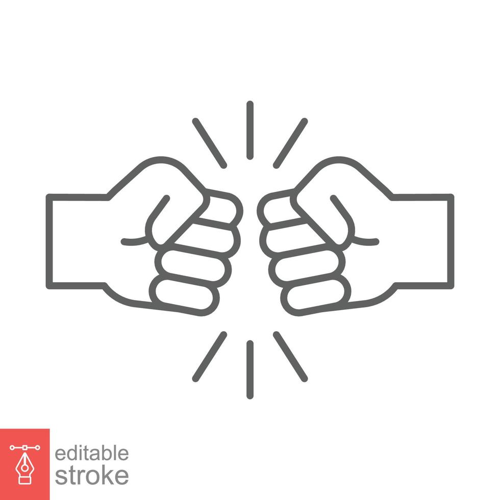 Fist bump line icon. Bro fist bump or power five pound outline style for apps and websites. Hand brother respect, impact, and handshake. Vector illustration on white background. Editable stroke EPS 10