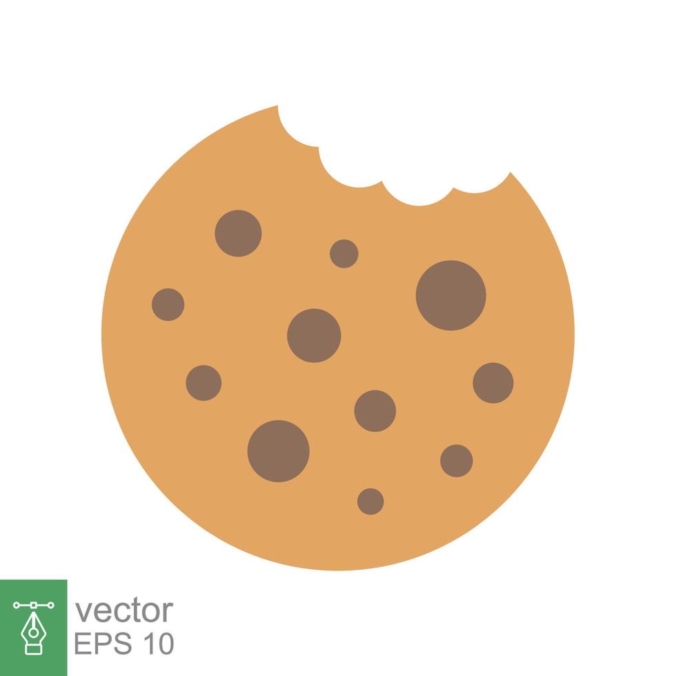 Cookie biscuit icon. Simple flat style sign. Bite of dessert, bread crumbs, chocolate sweetness. Eaten cookies symbol. Vector illustration isolated on white background. EPS 10.