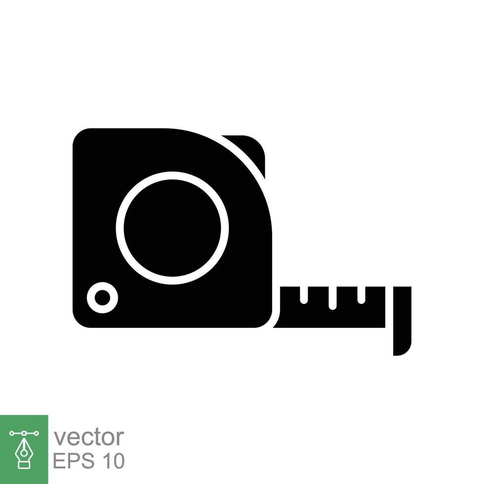 Measure tape icon. Simple solid style. Glyph, meter silhouette, length, metric, size concept for app and web. Vector illustration isolated on white background. EPS 10.